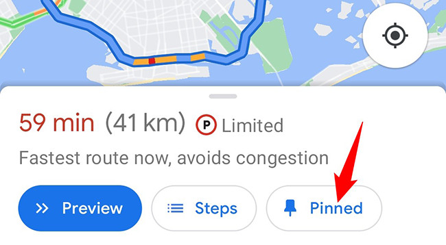 Tap Pinned to remove a saved route in Google Maps