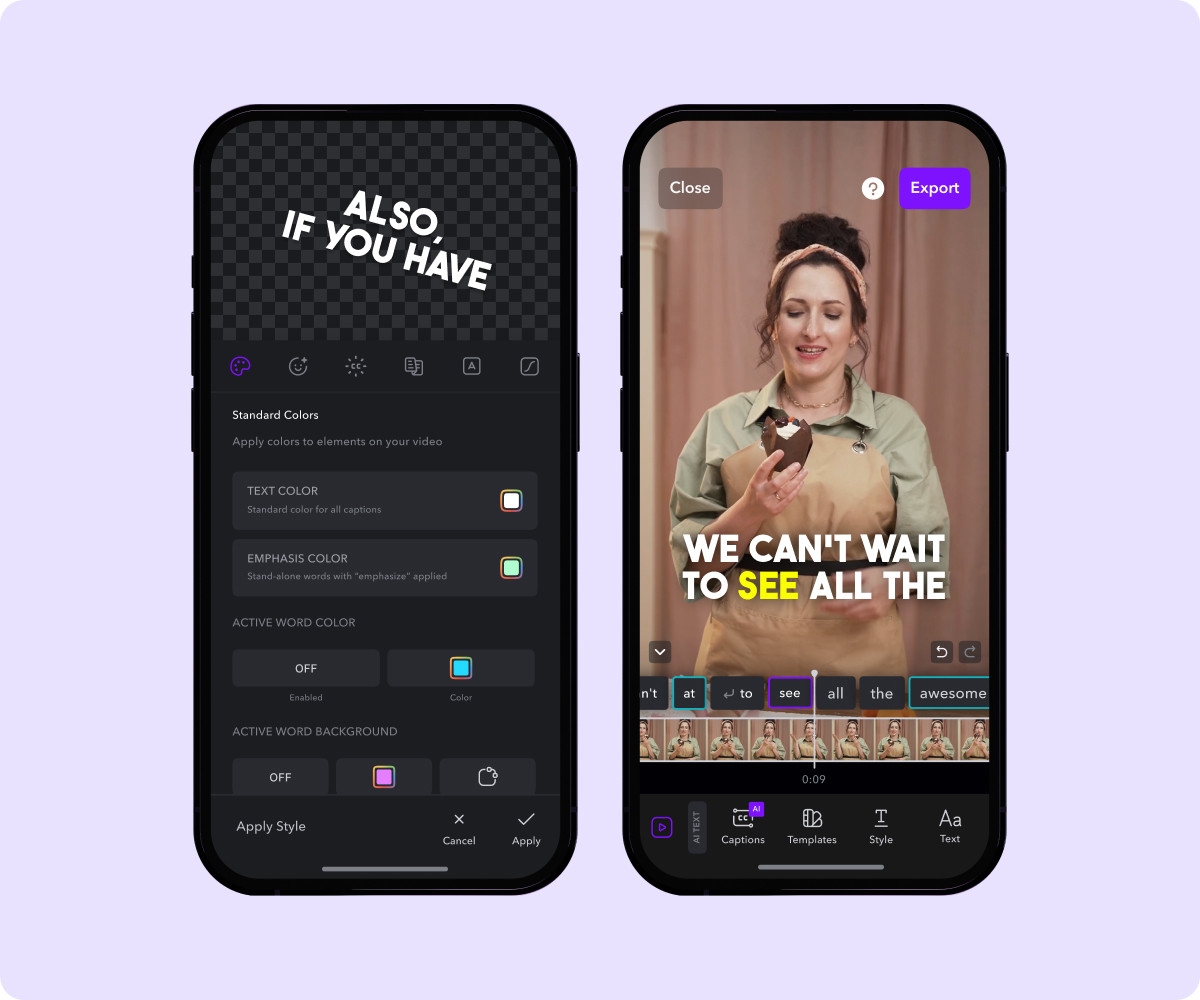 Screenshots of Captions’ editing interface