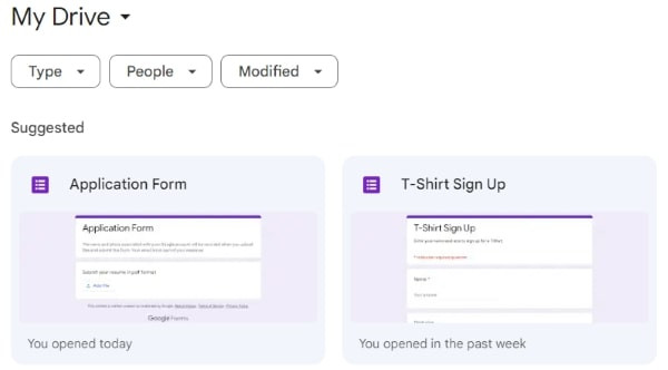 Selecting a Google Form to Make a Backup Copy