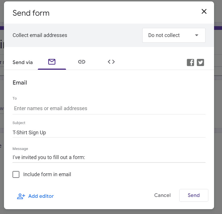 Distribution Options After Clicking the Send Button