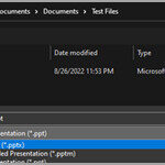 Save PPT as PPTX using PowerPoint's Save As function, selecting the PPTX format from the dropdown menu