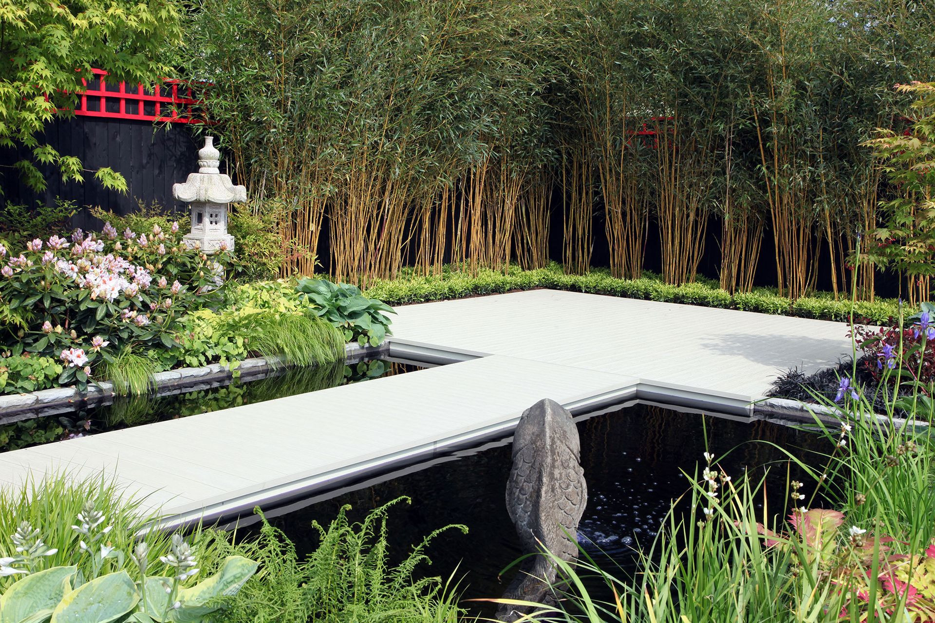 Bamboo in a garden with water feature