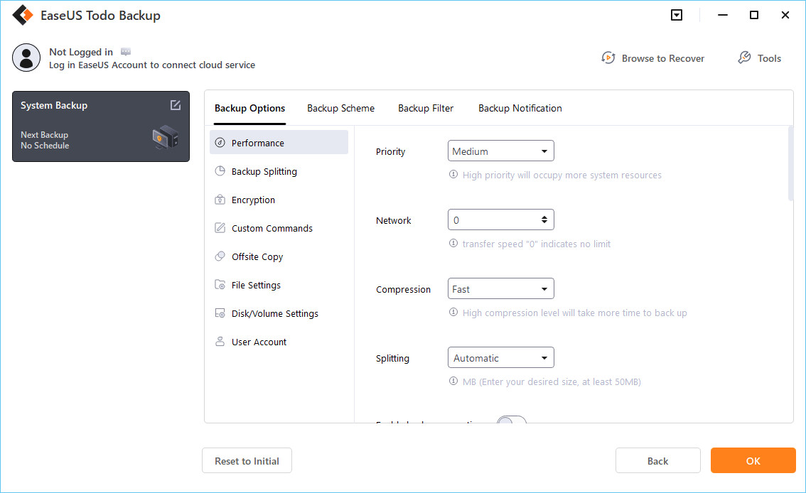 Customize backup settings for Ghost of Tsushima in EaseUS Todo Backup