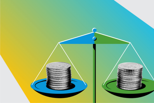 Photocomposition: A weighing scale with coins