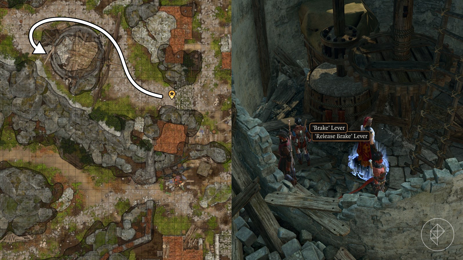 Levers to stop the windmill during the Rescue the Gnome quest in Baldur's Gate 3