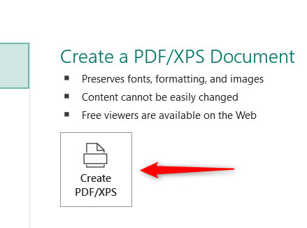Click Create PDF or XPS
