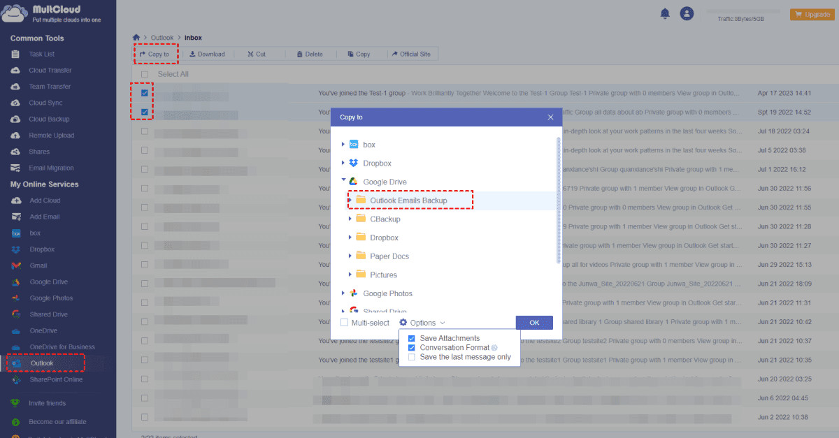 Organize Google Drive folders for saving Outlook emails
