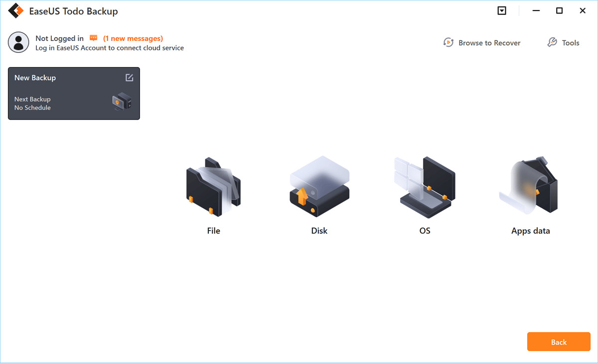 Select app data for backup in EaseUS Todo Backup