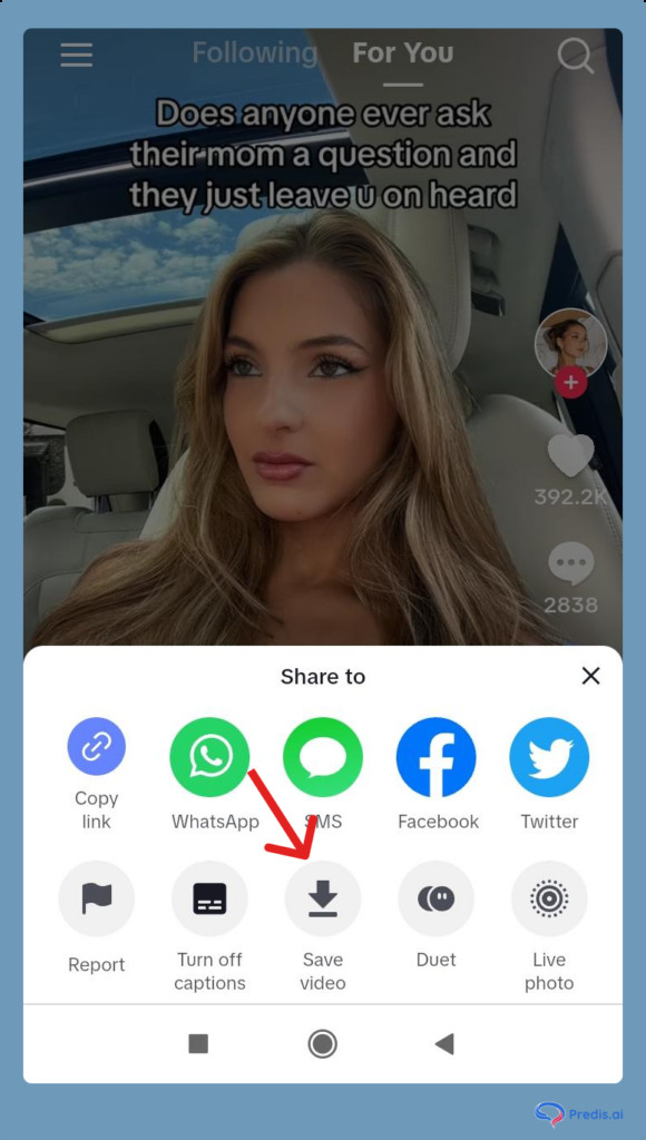 Sharing a TikTok with the intention to save the video on your device