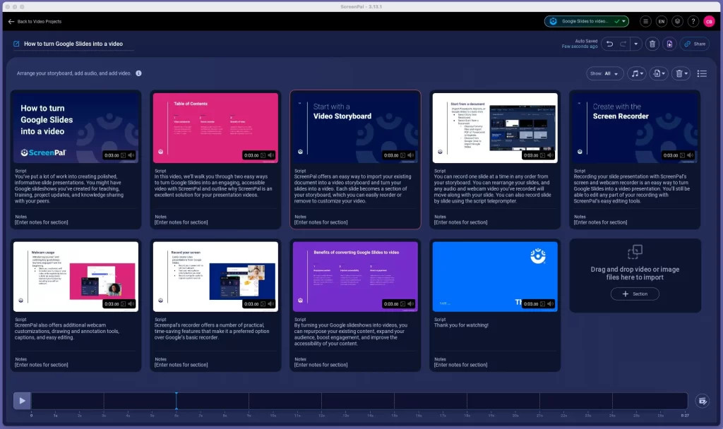 Interactive storyboard for Google Slides video