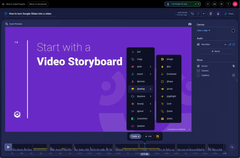 Edit Google Slides video with ScreenPal video editor