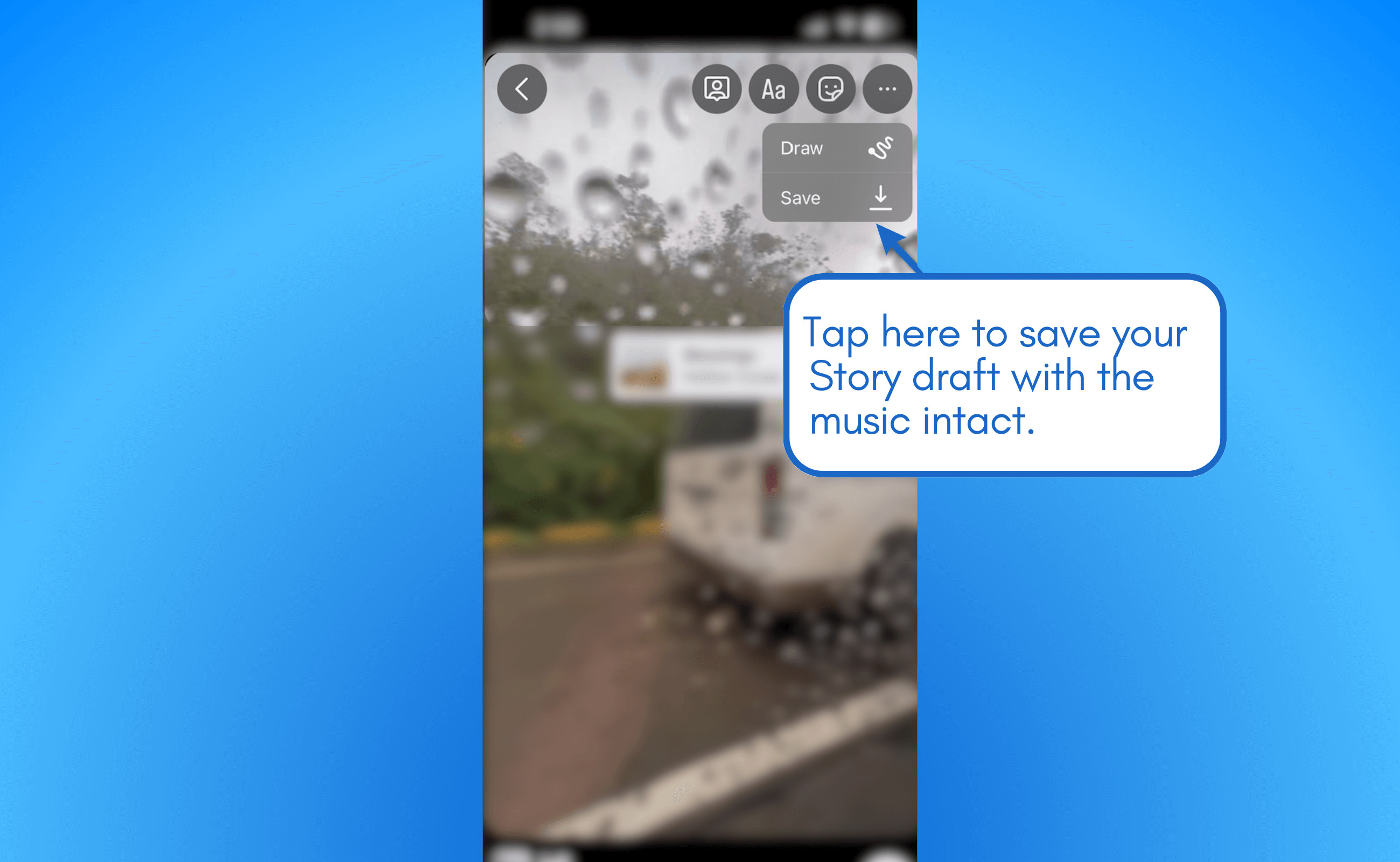 Instagram interface showing the save draft option