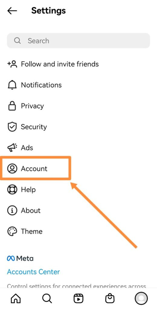 Instagram account settings