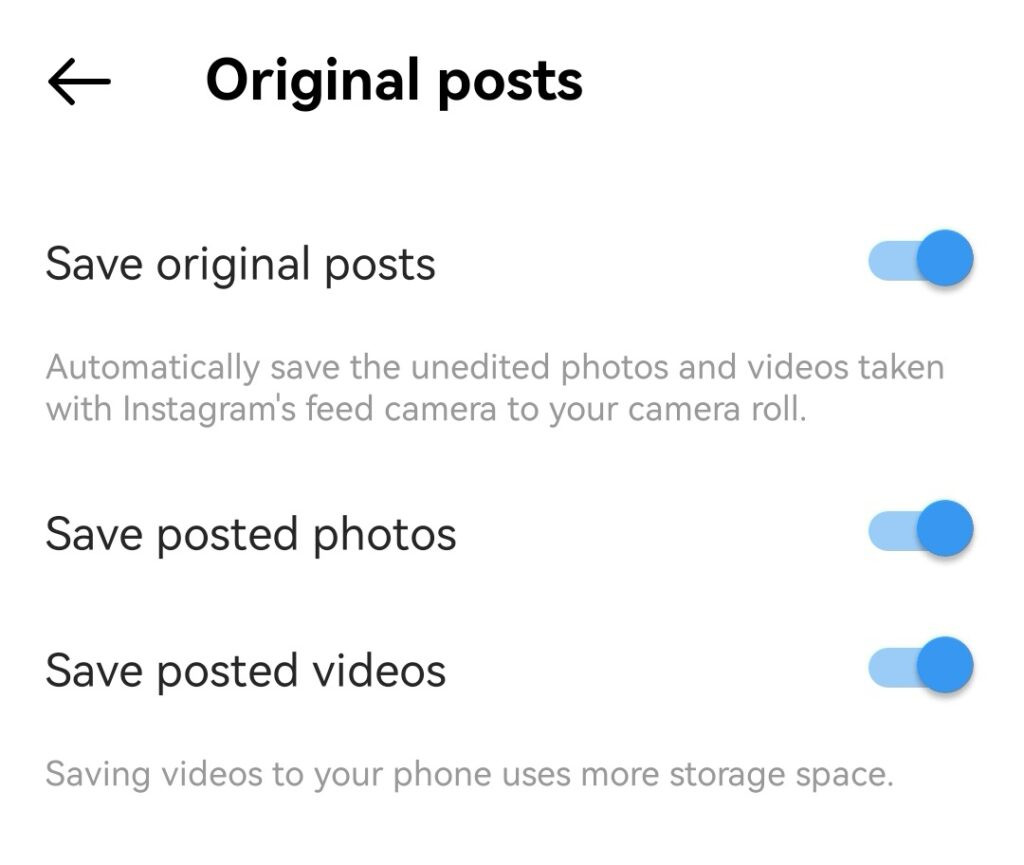 Instagram save original posts options