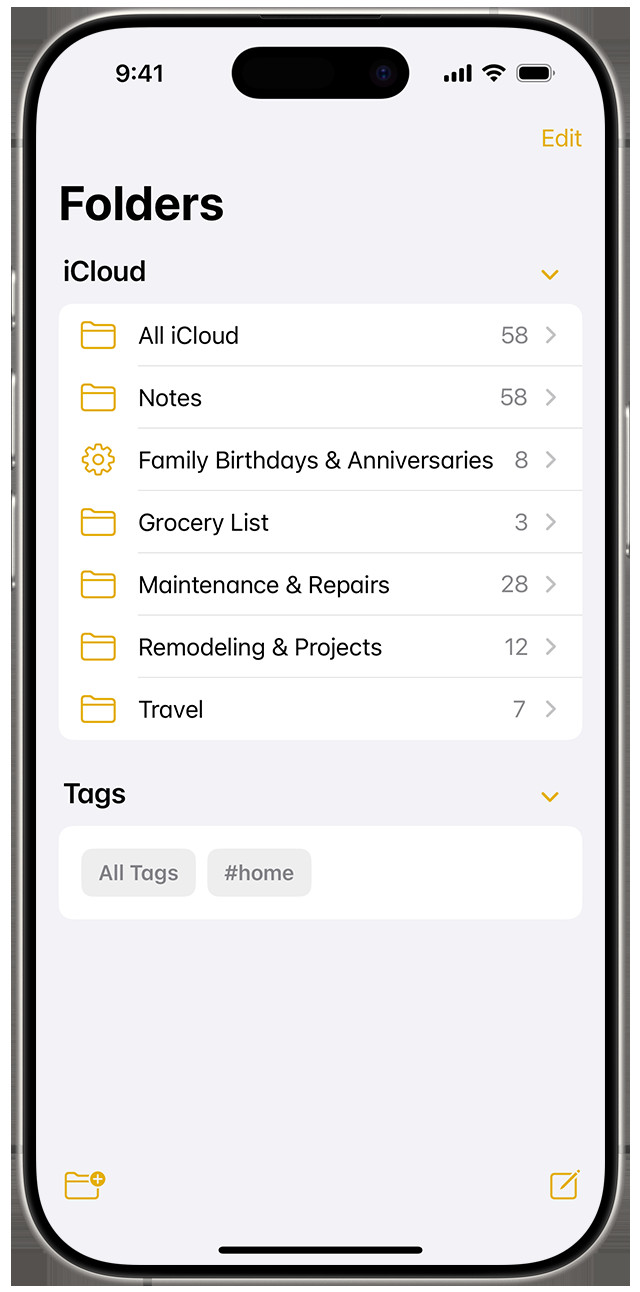 In Notes on iOS 18, you can view all your tags and folders simultaneously