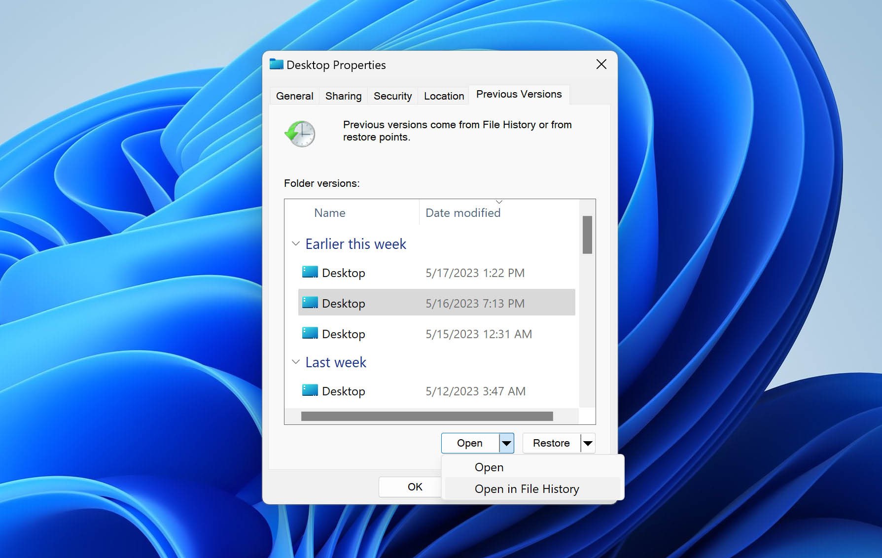 Open PDF file in File History