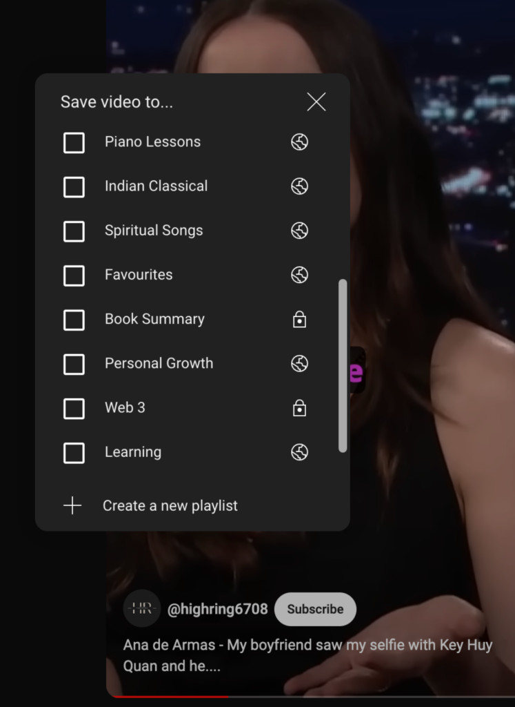 Screenshot of saving a YouTube Short to an existing playlist